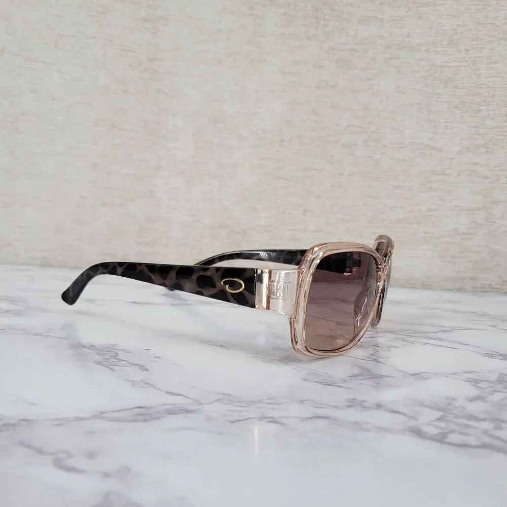 Oscar De La Renta Clear Peachy Pink Frame Sunglasses with Tortoise Arms
